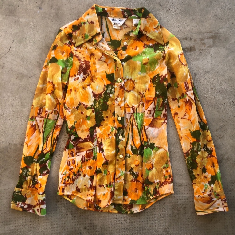 Authentic Vintage 70s Sheer Floral Blouse